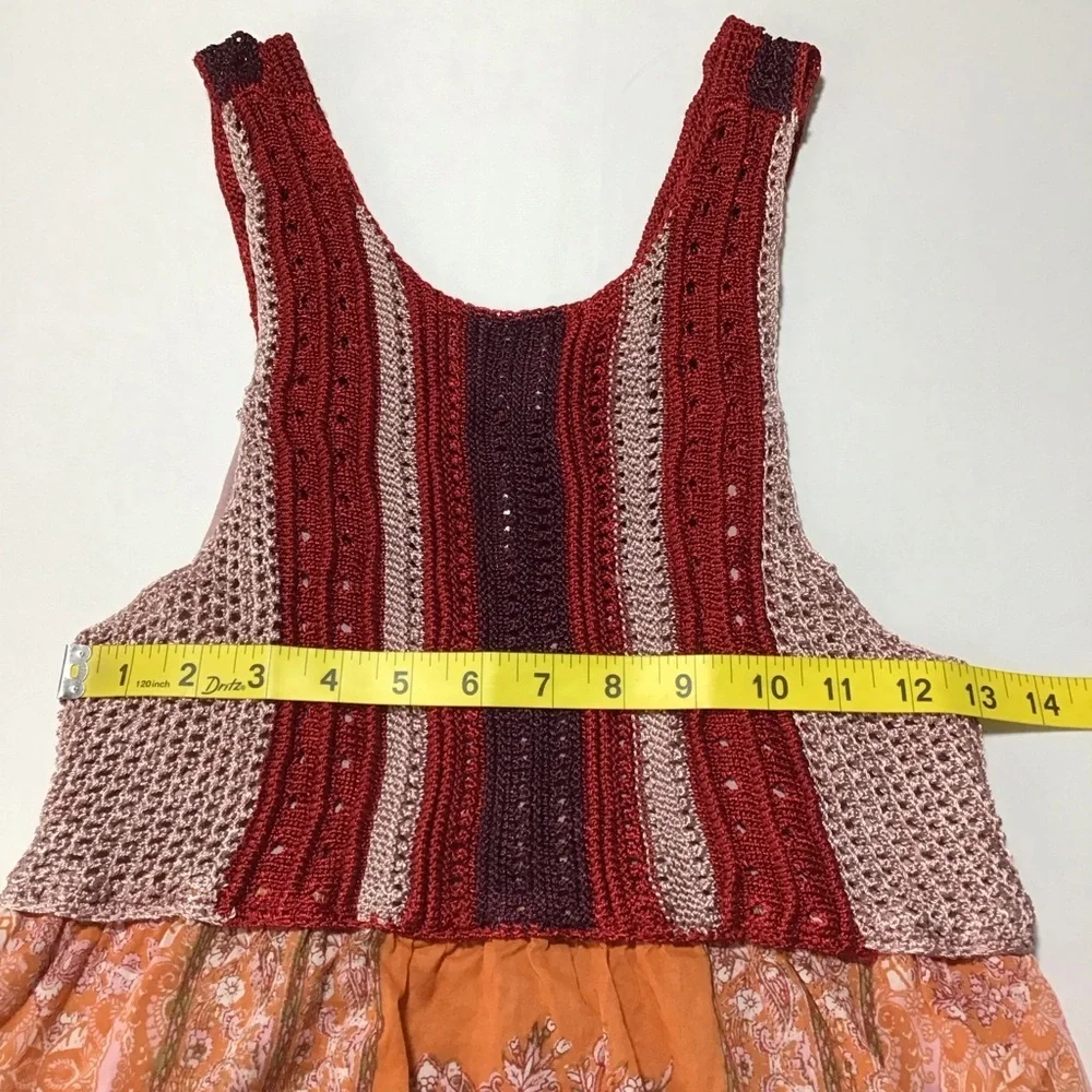 Free People Katie Crochet-Bodice Red and Orange Loral Mini Dress